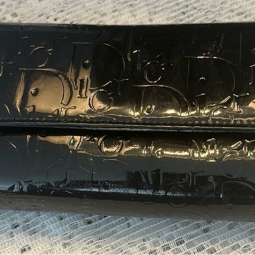 Christian Dior Black Leather Wallet Dior Black Patent Leather wallet